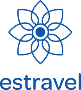 estravel logotipas monochrominis vertikalus